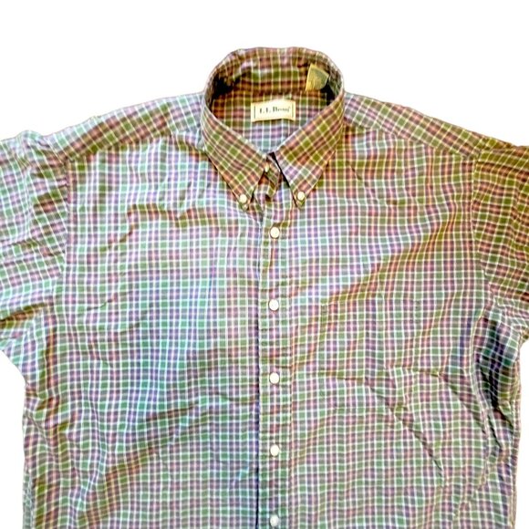 L.L. Bean Mens Plaid Button-Down Short Sleeve Shirt Size L 100% Cotton jj1645 - Picture 4 of 5
